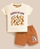 MOONKIDS Knitted Half Sleeves Chess Theme Printed Tee & Shorts Set - Butter