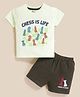 MOONKIDS Knitted Half Sleeves Chess Theme Printed Tee & Shorts Set - Green