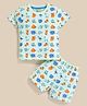 MOONKIDS Knitted Half Sleeves Animal Motifs Printed Coordinating Tee & Shorts Set - Mint