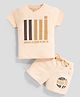 MOONKIDS Knitted Half Sleeves Dream It Wish It Do It Text Printed Tee & Shorts Set - Biege