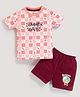 MOONKIDS Knitted Half Sleeves Beach Theme Printed Tee & Shorts Set - Wine