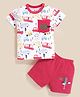 MOONKIDS Knitted Half Sleeves Cars Printed Tee & Shorts Set - Red