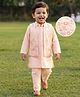 Babyhug Woven Solid Kurta Pyjama Set With Floral Sequin Embroidered Jacket - Peach