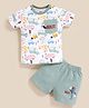 MOONKIDS Knitted Half Sleeves Cars Printed Tee & Shorts Set - Olive