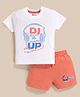 MOONKIDS Knitted Half Sleeves Headphones Printed Tee & Shorts Set - Coral