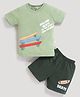 MOONKIDS Knitted Half Sleeves Skateboards Printed Tee & Shorts Set - Olive Green