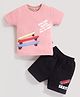 MOONKIDS Knitted Half Sleeves Skateboards Printed Tee & Shorts Set - Onion Pink