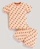 MOONKIDS Knitted Half Sleeves Tropical Theme Printed Coordinating Tee & Shorts Set - Peach