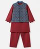 Babyhug Woven Full Sleeves Solid Kurta Pyjama Set With Embroidered Jacket - Maroon