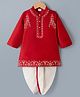 Babyhug Woven Full Sleeves Floral Embroidered Kurta Dhoti Set - Red