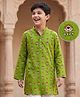 Pine Kids Cotton Woven Full Sleeves Floral Printed Kurta - Olive Green