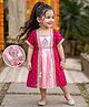 Babyhug Georgette Woven Half Sleeves Embroidered Dress With Floral Printed Jacket - Peach & Pink