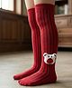 Neska Moda Cotton Spandex Knit Bear Applique Detailed Socks - Red