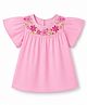 Pine Kids Cotton Woven Half Flutter Sleeves Floral Embroidered - Pink