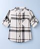 Doodle Poodle 100% Cotton Woven Roll Up Sleeves Mandarin Collar Checked Shirt With Pocket - White