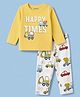 Babyoye 100% Cotton Single Jersey Knit Full Sleeves T-Shirt & Pyjama Nightsuit with Vehicle Print - Yellow & White