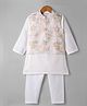 Babyhug Woven Full Sleeves Solid Kurta Pyjama Set With Floral Embroidered Jacket - White