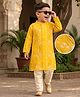 Babyhug Woven Full Sleeves Floral  Embroidered & Sequin Kurta Pyjama Set - Yellow