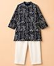 Babyhug Woven Full Sleeves Embroidered Kurta Set - Navy Blue