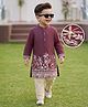 Babyhug Woven Full Sleeves Kurta and Pajama Set with Floral Embroidery - Purple