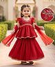 Babyhug Woven Half Sleeves Floral Embroidered Choli & Lehenga Set With Dupatta - Red