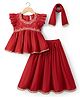 Babyhug Woven Half Sleeves Floral Embroidered Choli & Lehenga Set With Dupatta - Red