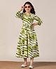 Fashion Dream Cotton Blend Woven Three Fourth Sleeves Abstract Printed Shirt Style Dress - Green