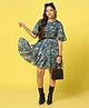 Fashion Dream Georgette Woven Half Puffed Sleeves Floral Printed Dress - Blue