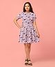 Fashion Dream Georgette Woven Half Sleeves Floral Printed Dress - Purple & White