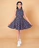 Fashion Dream Rayon Woven Sleeveless Floral Printed Dress - Navy Blue