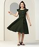 Fashion Dream Viscose Woven Frill Sleeves Solid Dress - Olive Green