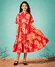 Fashion Dream Rayon Woven Half Sleeves Floral Printed Dress - Red