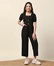 Fashion Dream Cotton Blend Woven Puffed Sleeves Solid Jumpsuit - Black