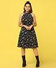 Fashion Dream Georgette Woven Sleeveless Floral Printed Dress - Black