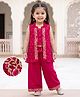 Babyhug Georgett Woven Sleeveless Floral Embroidered Top Palazo and Jacket Set - Hot Dark Pink