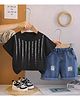 Googo Gaaga Single Jersey Half Sleeves Stone Embellished Tee & Shorts Set - Black