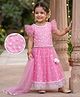 Babyhug Net Woven Half Sleeves Floral Embroidered Choli Lahenga Set with Dupatta - Pink