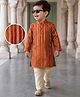 Babyhug Woven Full Sleeves Striped Kurta & Pyjama Set - Orange
