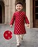 Babyhug Woven Full Sleeves Floral Foil Printed Kurta Pyjama Set - Red