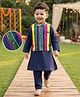 Babyhug Diamond 100% Cotton Woven Solid Kurta Pyjama Set With Brocade Jacket - Navy
