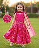 Babyhug Chanderi Woven Sleeveless Lehenga Choli and Dupatta Set With Bandhani Print & Floral Embroidery - Pink