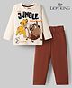 Babyhug Disney Single Jersey Knit Full Sleeves T-Shirt & Pyjama Night Suit Lion King Print - White & Brown