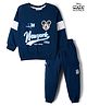 Babyhug Disney Terry Knit Full Sleeves TSweatshirt & Track Pant Set With Mickey Mouse Graphic - Navy Blue
