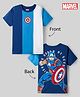 Pine Kids Marvel Single Jersey Knit T-Shirt with Half Sleeves and Front & Back Captain America Print - Blue