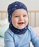 Babyhug Cotton Knit Reversible Monkey Cap With Star Design Navy Blue - Diameter 17 cm