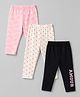 Babyhug Cotton Lycra Knit Full Length Leggings with Hearts & Text Print Pack of 3 - Pink Black & White