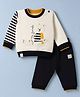 Ollypop Fleece Knit Full Sleeves Winter Wear Sweatshirt & Lounge Pant Set with Teddy Bear Patch - Cream