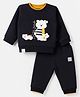Ollypop Fleece Knit Full Sleeves Winter Wear Sweatshirt & Lounge Pant Set with Teddy Bear Patch - Navy Blue