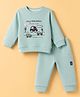 First Smile Fleece Knit Full Sleeves Winter Wear Suit Car Print - Green