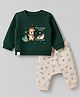 Ollypop Looper Full Sleeves T-Shirt & Pant Set Teddy Bear & Christmas Tree Print - Green